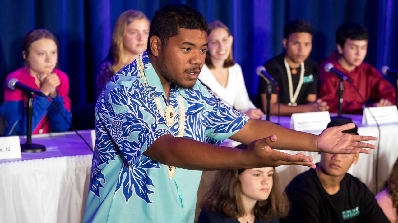 Litokne Kabua speaks as he and 14 other children present an official human rights complaint on the climate crisis — targeted at five of the world's leading economic powers — to the United Nations Committee on the Rights of the Child.