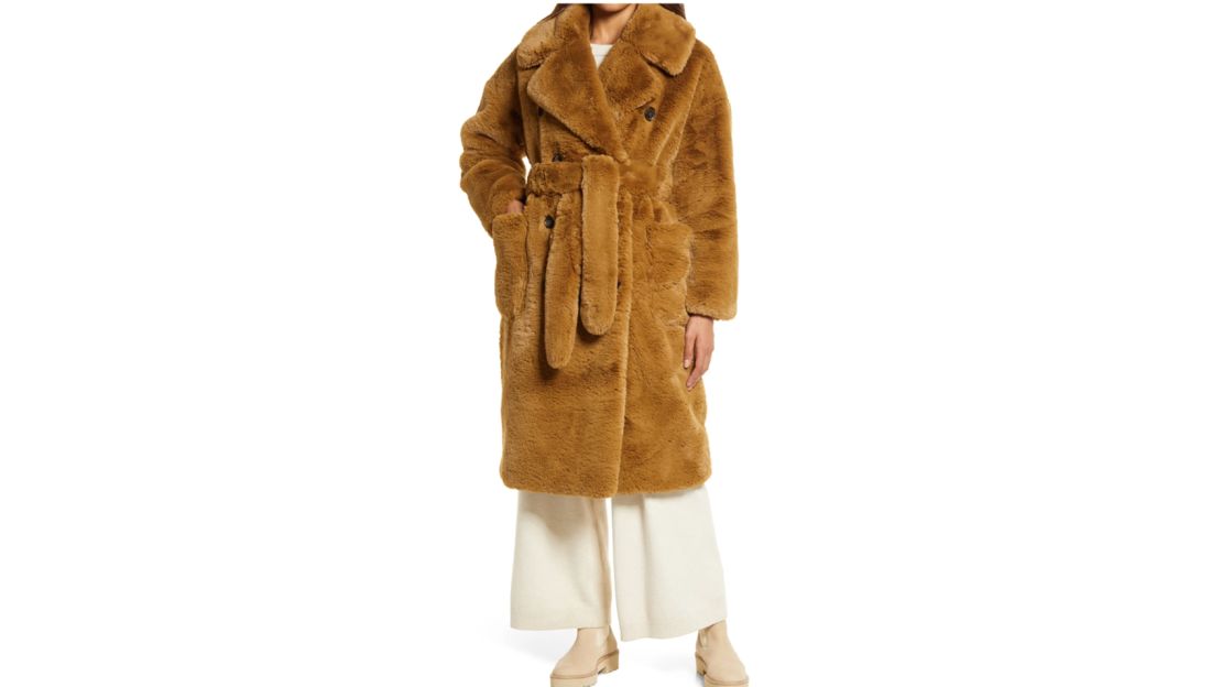 Nordstrom Belted Recycled Polyester Faux Fur Coat 