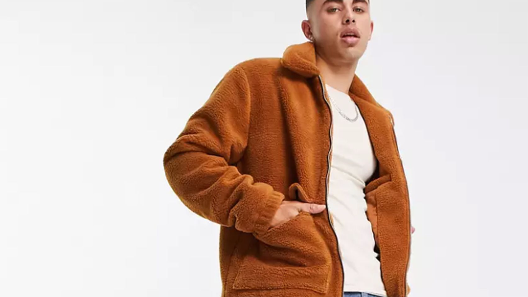 Topman teddy fleece coat in brown, ASOS
