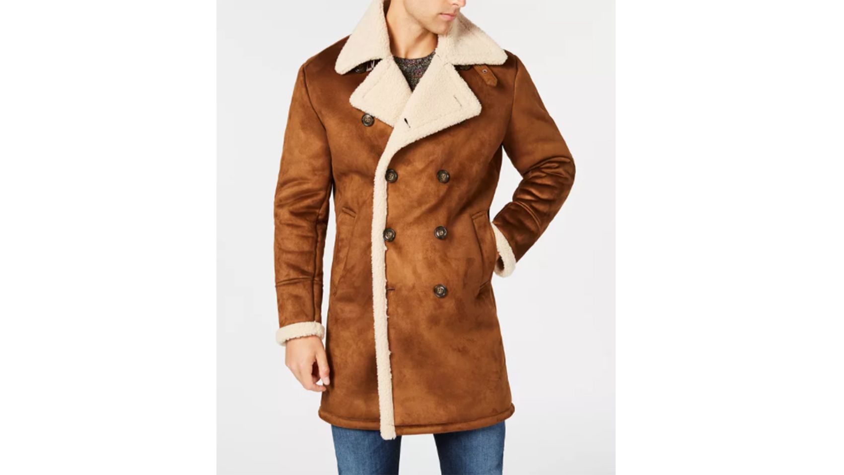 GUESS Men's Shearling Look Jacket, Brown Leaf at  Men's Clothing store