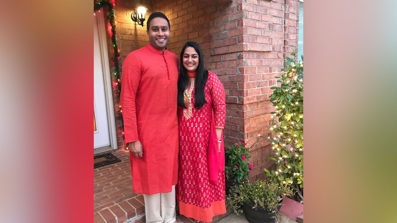 Sumita Patel and her husband during a Diwali celebration.