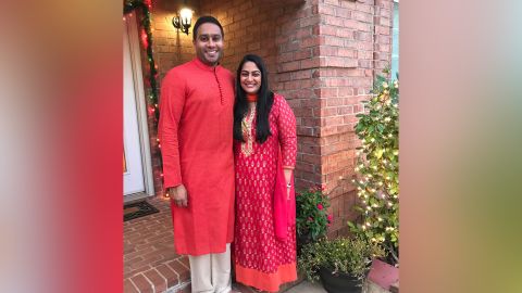 Sumita Patel and her husband during a Diwali celebration.