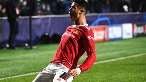 Cristiano Ronaldo celebrates after scoring against Atalanta.