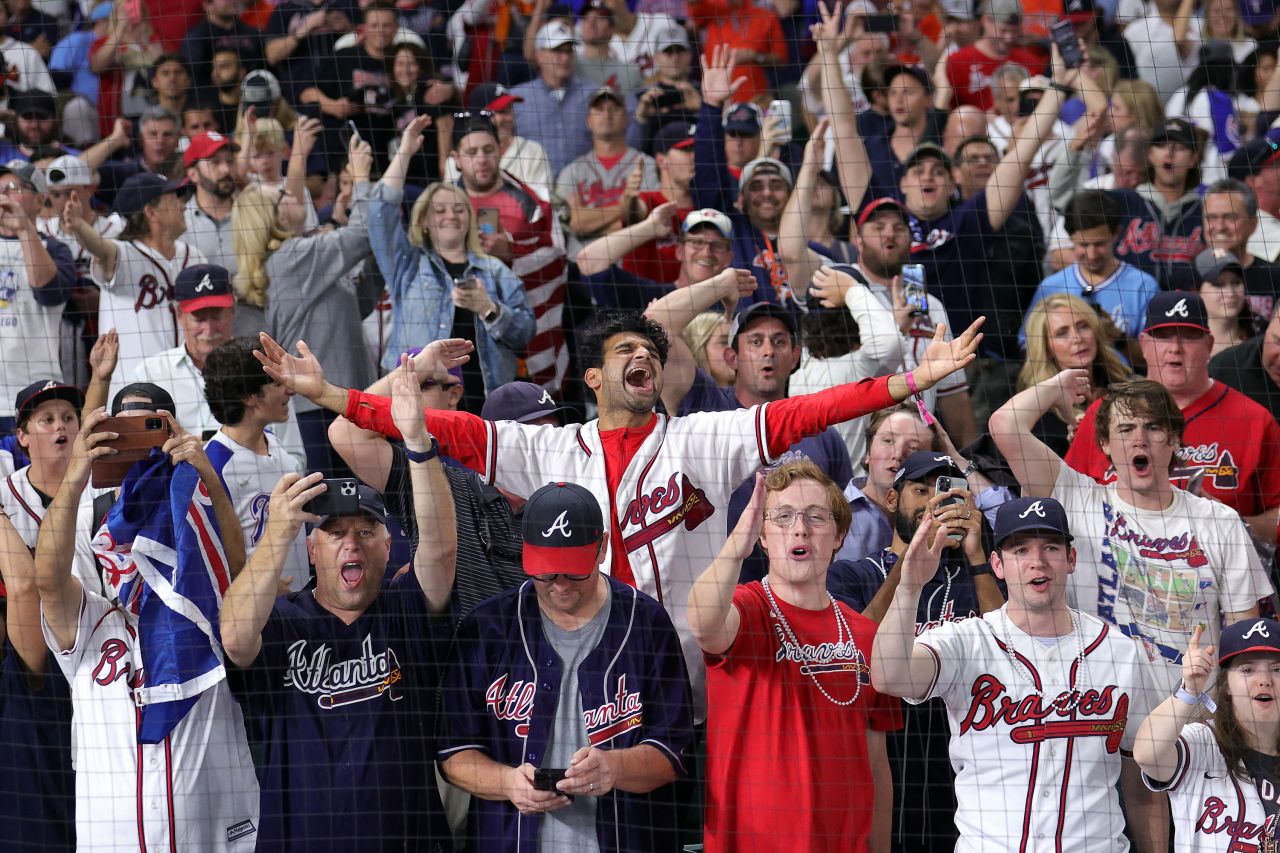 Braves fans celebrate the World Series win.