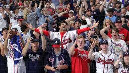 HOUSTON, TEXAS - NOVEMBER 02:  Fans celebrate the Atlanta Braves 7-0 victory against the Houston Astros in Game Six to win the 2021 World Series at Minute Maid Park on November 02, 2021 in Houston, Texas. (Photo by Carmen Mandato/Getty Images)