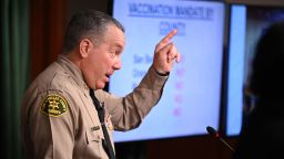 Los Angeles County Sheriff Alex Villanueva speaks at a news conference on November 2  to address vaccine mandates -- which he calls an "imminent threat to public safety'' if terminations occur in his department as a result of the mandate.