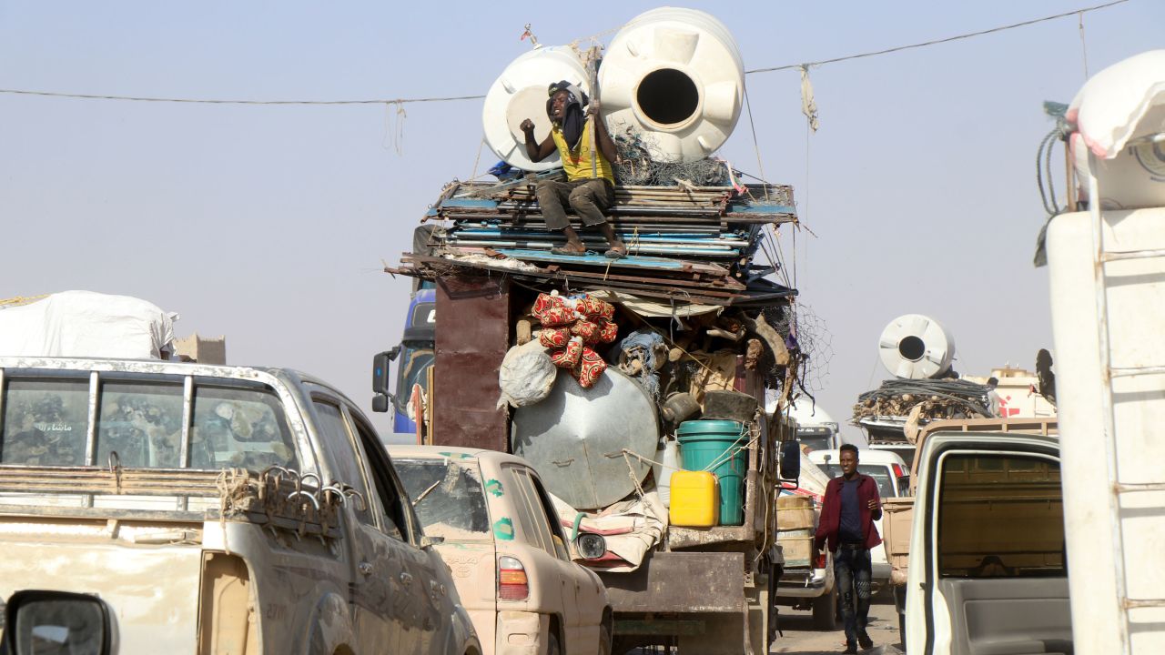 Furniture and belongings are seen on a truck heading to a camp for internally displaced people (IDPs) in Marib, Yemen on November 2, 2021.