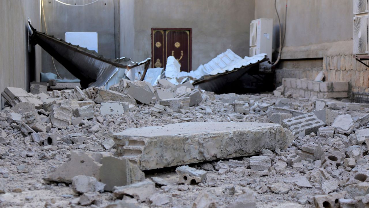 A picture shows destruction at a mosque in Yemen's northern strategic city of Marib, on November 1, 2021, following a Houthi rebel missile strike during which at least 22 people were killed. 