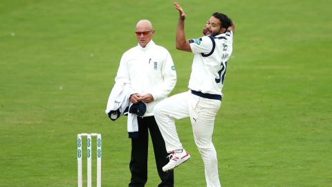 Azeem Rafiq bowls against Middlesex while playing for Yorkshire in 2016. 