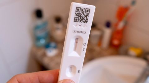 A lateral flow test showing a negative result in the UK.