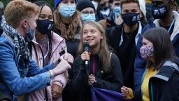 11/1/2021 - Greta Thunberg alongside fellow climate activists during a demonstration at Festival Park, Glasgow, on the first day of the Cop26 summit. Picture date: Monday November 1, 2021. (Photo by PA Images/Sipa USA) *** US Rights Only ***