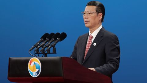 Chinese Vice Premier Zhang Gaoli speaks during the Belt and Road Forum on May 14, 2017 in Beijing, China.
