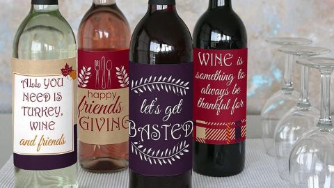 Big Dot of Happiness Friendsgiving Wine Bottle Labels, 4-Pack