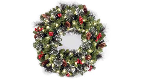 National Tree Company 24-Inch Pre-Lit Artificial Crestwood Spruce Christmas Wreath