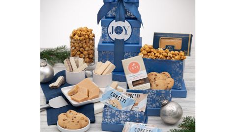 Gourmet Gift Baskets Winter Wonderland Cookies and Popcorn Gift Tower