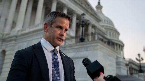 Rep. Adam Kinzinger, a Republican from Illinois, speaks to members of the media outside the US Capitol in Washington, D.C. in August.