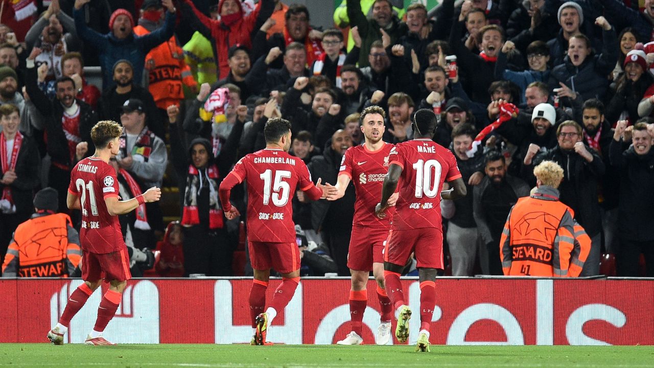 Jota celebrates scoring against Atlético Madrid.
