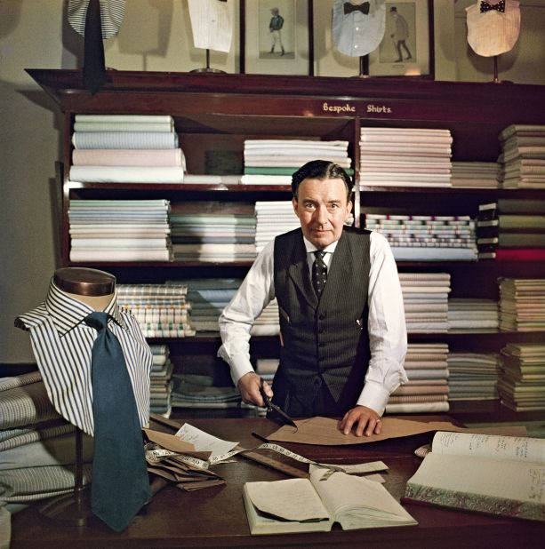 Mr. Clark, head pattern cutter at luxury London shirt maker Turnbull & Asser, in 1955. 