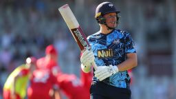 MANCHESTER, ENGLAND - JULY 17: Gary Ballance of Yorkshire Vikings is dismissed during the Vitality T20 Blast match between Lancashire Lightning and Yorkshire Vikings at Emirates Old Trafford on July 17, 2021 in Manchester, England. (Photo by Ashley Allen/Getty Images)