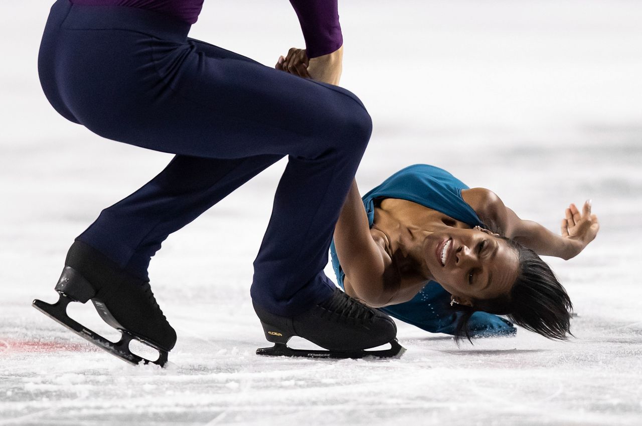 Vanessa James and Eric Radford of Canada perform during the Skate Canada International event in Vancouver, Canada, on Saturday, October 30.