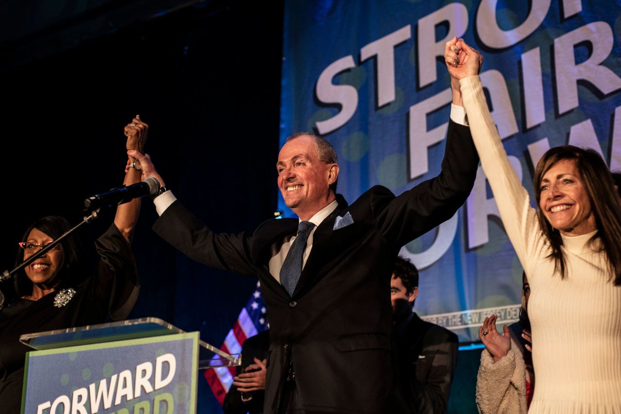 Phil Murphy, New Jersey's Democratic governor, smiles to the crowd during his election night watch party in Asbury Park, New Jersey, on Tuesday, November 2. <a href="https://www.cnn.com/2021/11/03/politics/new-jersey-governor-race-results/index.html" target="_blank">Murphy was reelected</a> by a slimmer-than-expected margin, defeating Republican nominee Jack Ciattarelli.