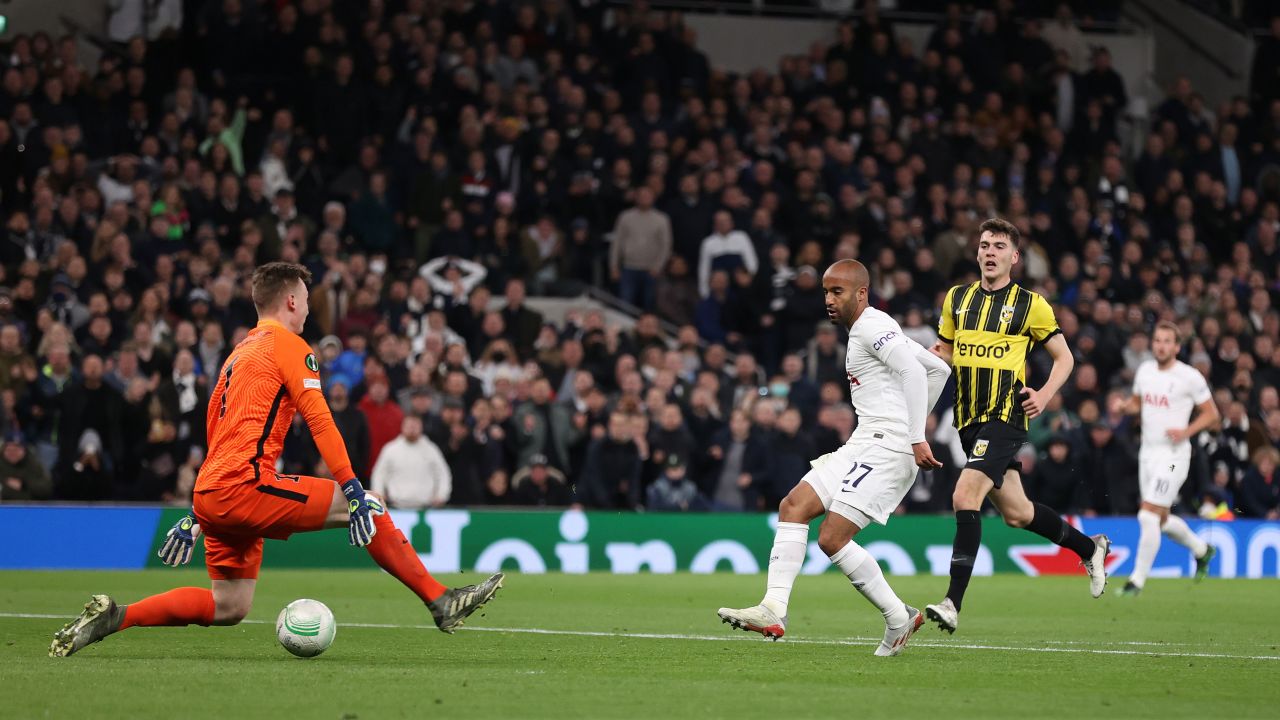 Lucas Moura scores Tottenham's second goal past Markus Schubert.