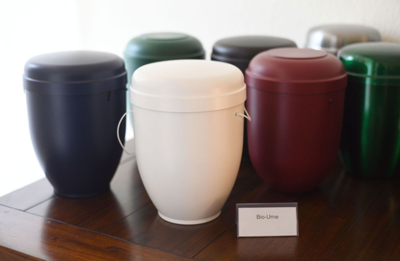 A variety of biodegradable materials have been used by the industry. The urns pictured are made from cellulose, an organic material found in plants that can be processed into everything from <a href="https://www.britannica.com/science/cellulose" target="_blank" target="_blank">photographic film to explosives</a>, but can also be manufactured so that it's able to break down naturally.
