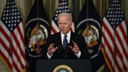 US President Joe Biden delivers remarks on the October jobs report from the State Dining Room of the White House in Washington, DC on November 5, 2021.