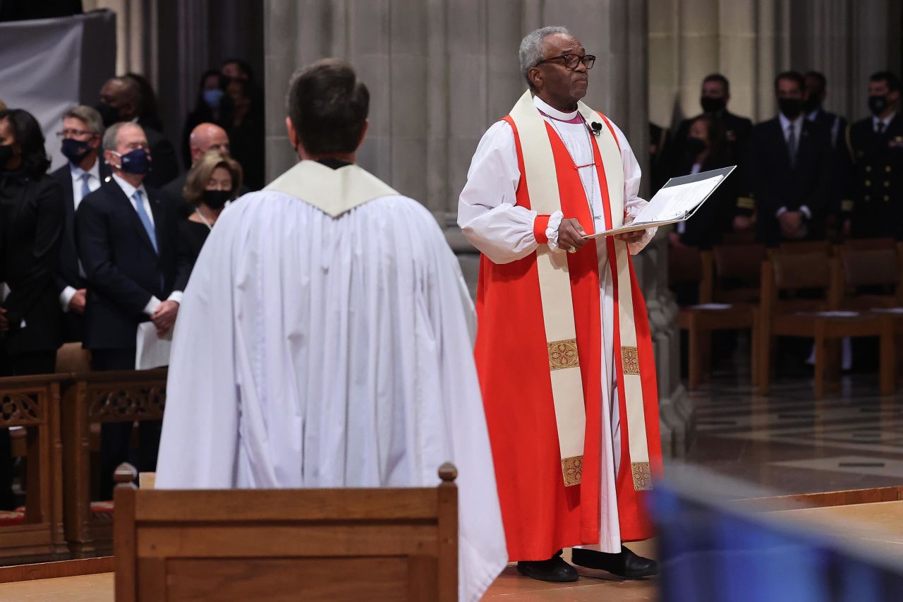 Bishop Michael Curry presides over the funeral service.