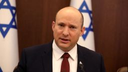 Israeli Prime Minister Naftali Bennett, heads a weekly cabinet meeting at his office in Jerusalem on November 7, 2021. 
