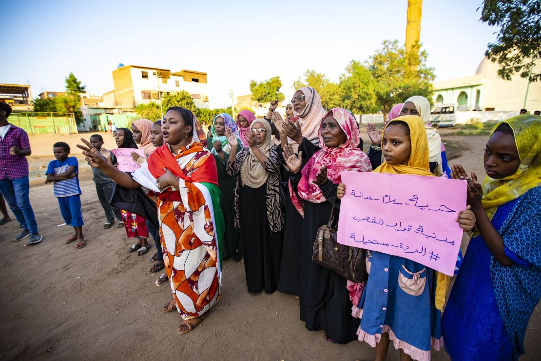 Pro-democracy protesters demonstrate for the end of military intervention and for the transfer to civilian rule in Khartoum, Sudan on November 4, 2021.