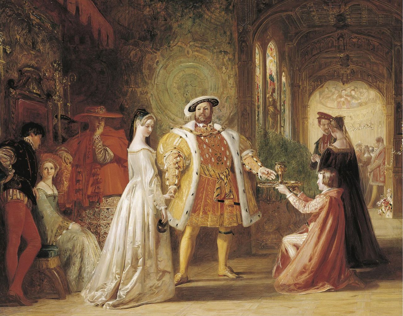 A 19th-century painting depicting the Henry VIII of England and Anne Boleyn's first meeting. 