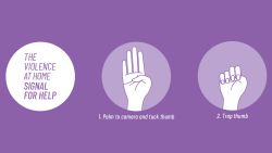 This graphic created by the Canadian Women's Foundation shows a hand signal for help.