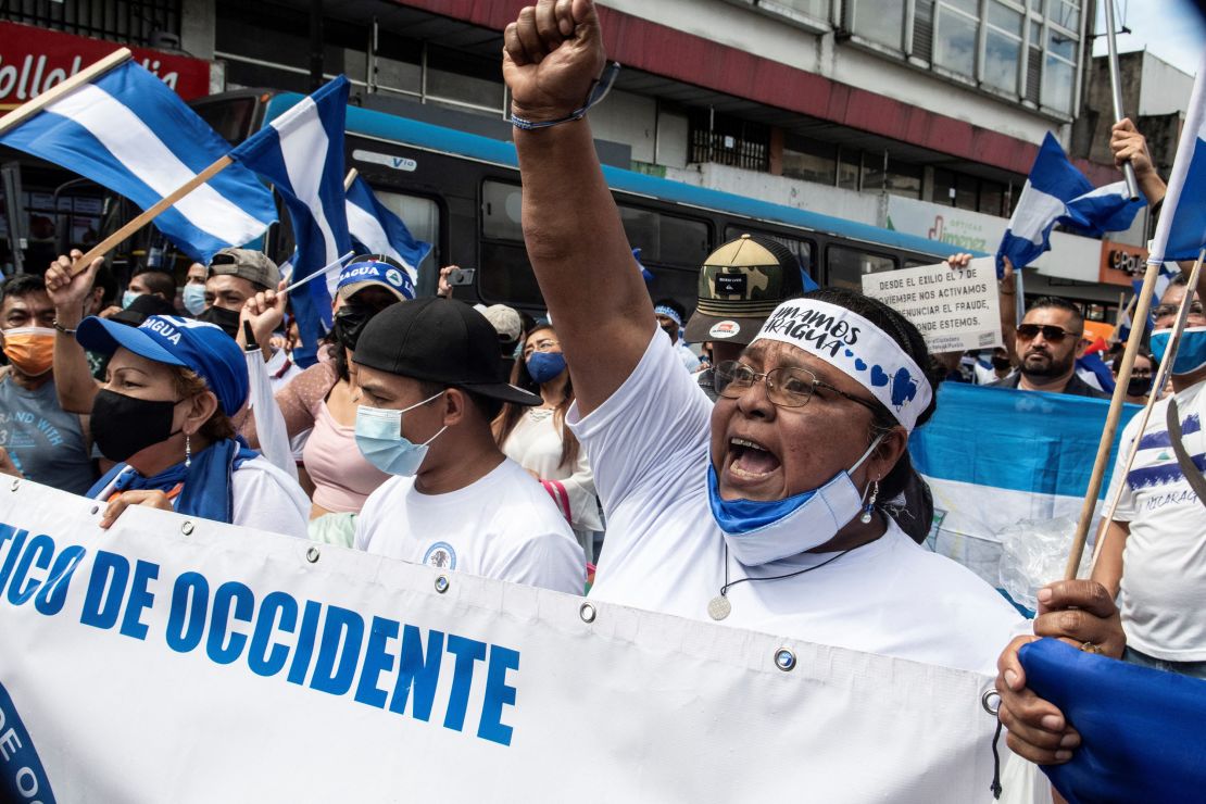 Nicaraguan citizens exiled demonstrate in San Jose, Costa Rica, November 7, 2021. 