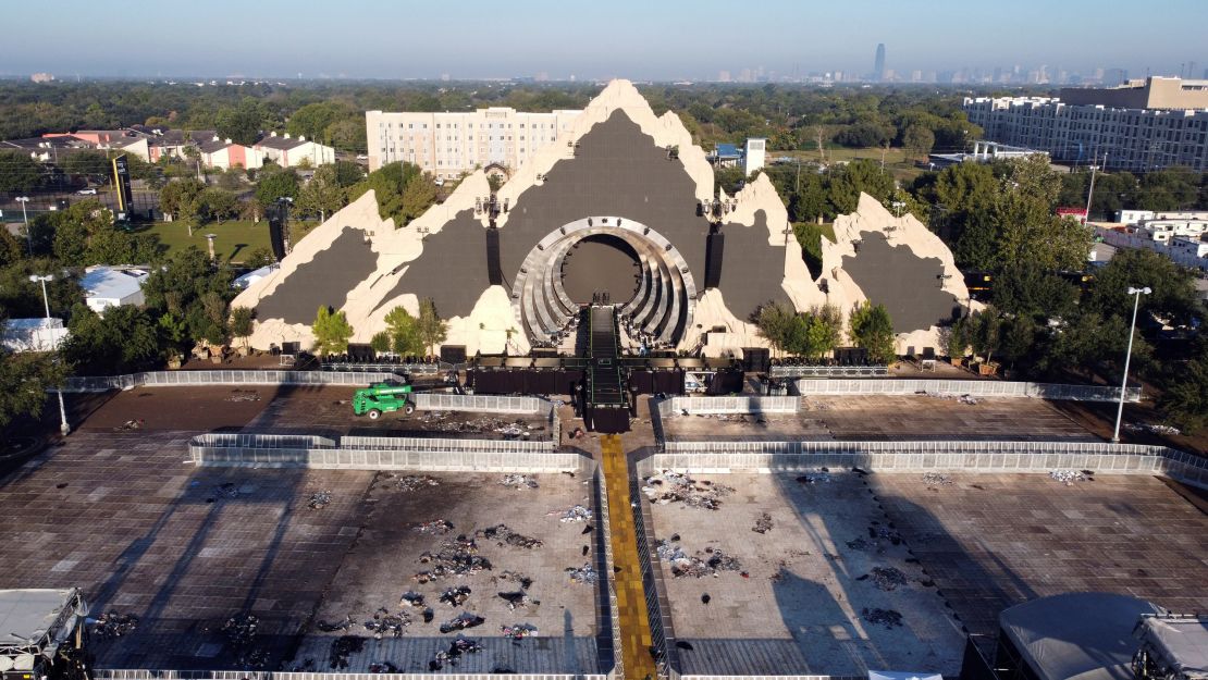 An empty stage is seen at the 2021 Astroworld Festival days after a stampede killed at least eight people in Houston