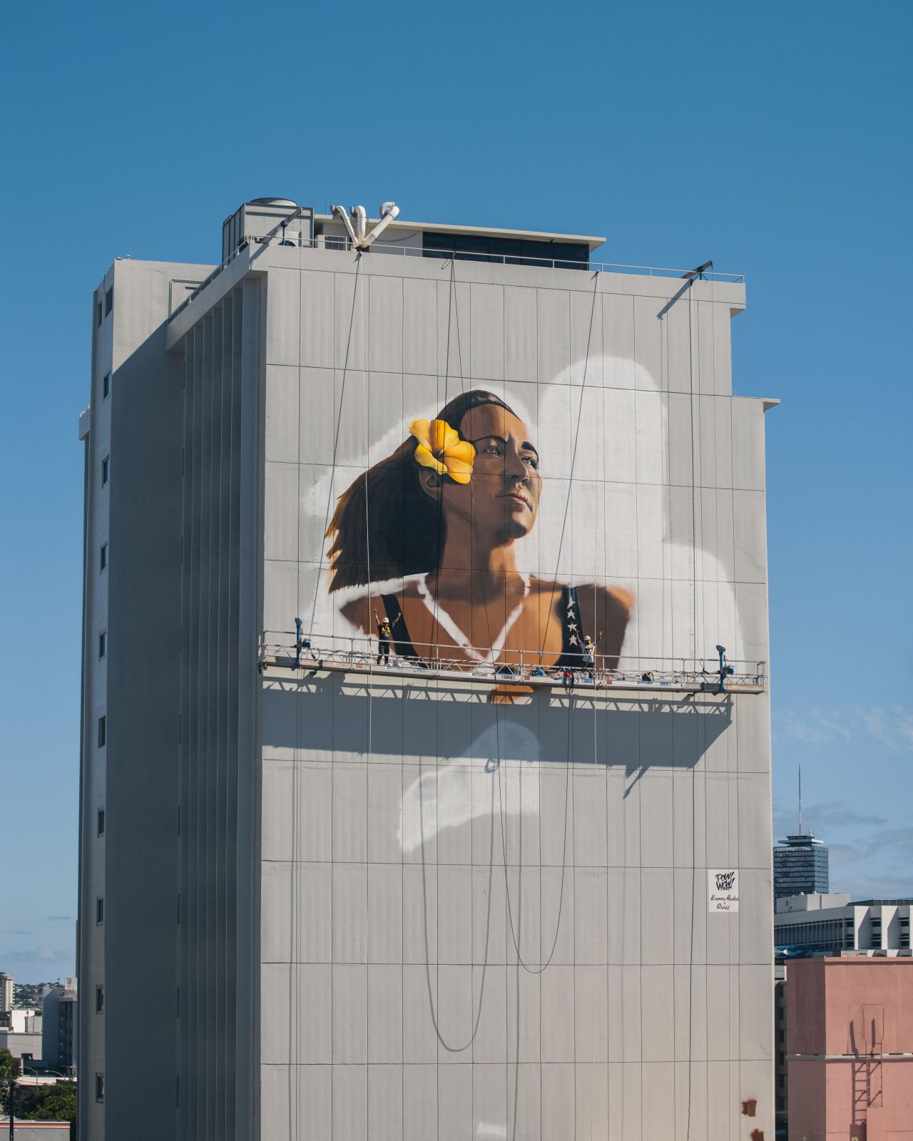Kamea Hadar's painting of Carissa Moore and Duke Kahanamoku will be his largest and most intricate to date.