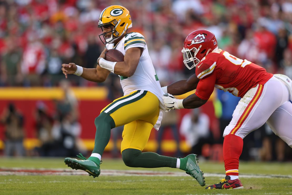 Love is tackled by Tershawn Wharton during the second quarter at Arrowhead Stadium.