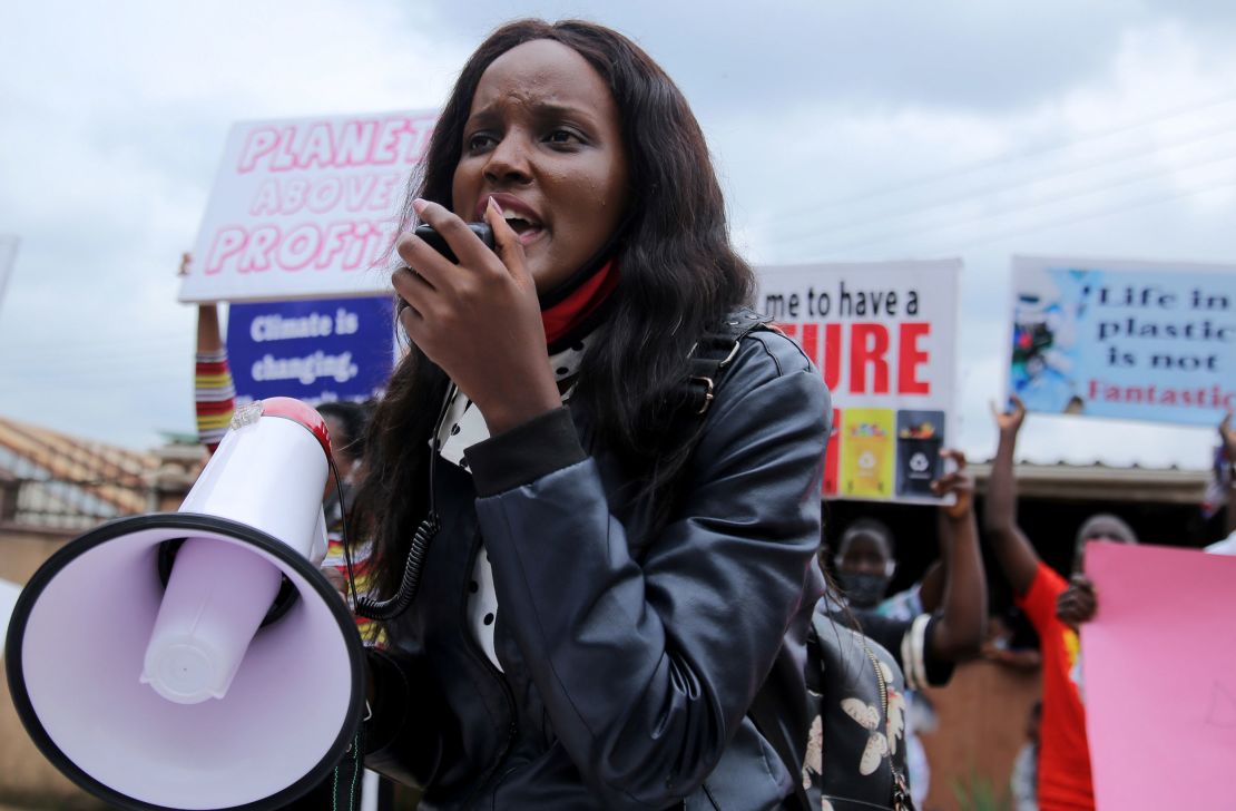 Ugandan climate change activist Vanessa Nakate during a climate change demonstration in Luzira suburb of Kampala, Uganda, on September 25, 2020. 