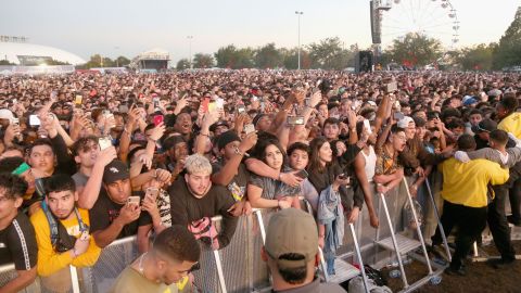 This photo taken at Astroworld Festival in 2019 shows concertgoers crowded against barriers.