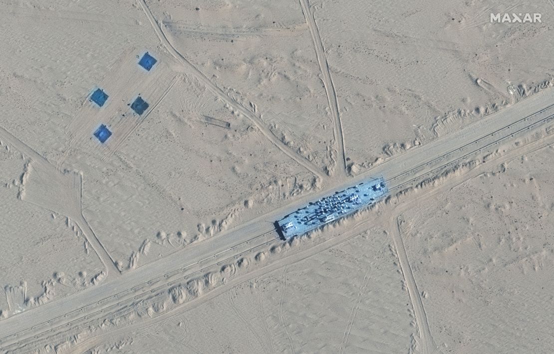 A satellite picture shows a mobile target in Ruoqiang, Xinjiang, China, October 20. Satellite Image ©2021 Maxar Technologies.

