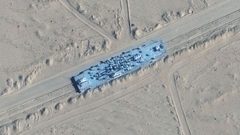 A satellite picture shows a mobile target in Ruoqiang, Xinjiang, China, October 20. Satellite Image ©2021 Maxar Technologies.
