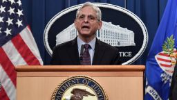 Attorney General Merrick B. Garland speaks during a press conference at the Department of Justice in Washington, DC on November 8, 2021. - Law enforcement officials announced that they have seized an estimated $6 million in ransom payments and has charged a suspect from Ukraine over a damaging July ransomware attack on an American company.