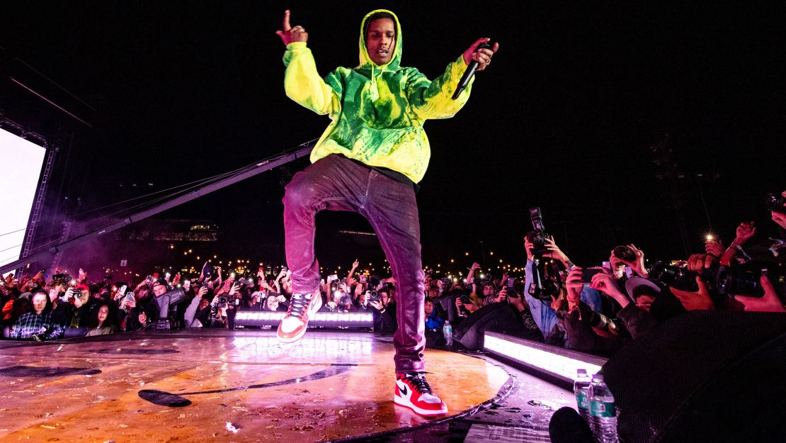 ASAP Rocky performs during 2019 Rolling Loud LA on December 15, 2019 in Los Angeles, California. Rocky paused the show and ordered the crowd to calm down and back up when multiple people fell and were having trouble getting back up.