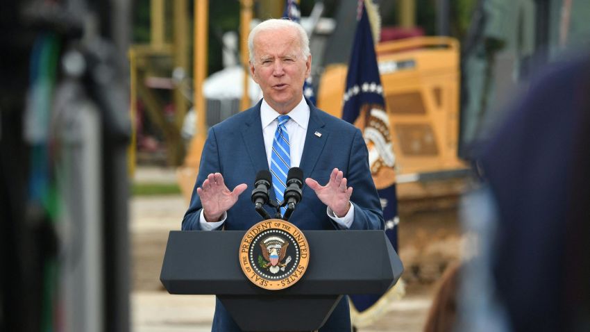 US President Joe Biden speaks about the bipartisan infrastructure bill and his Build Back Better agenda at the International Union of Operating Engineers Training Facility in Howell, Michigan, on October 5, 2021.