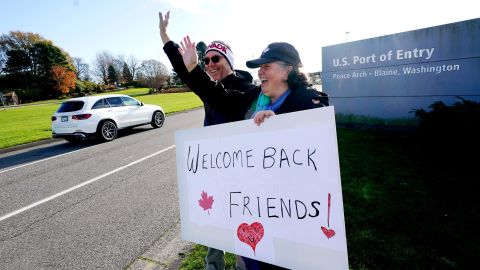 Americans welcome travelers from Canada to the US on Monday, November 8.