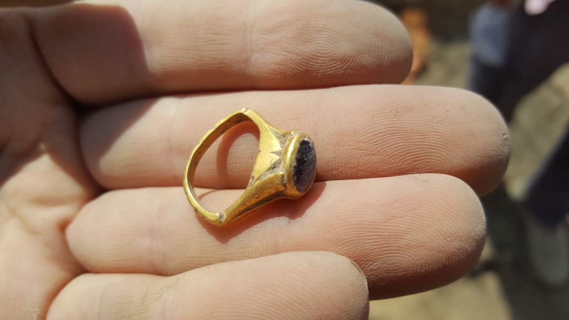The ring as it was discovered during the excavation in Yavne, a city in central Israel.