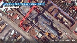 China's Type 003 aircraft carrier is seen under construction at Jiangnan Shipyard.