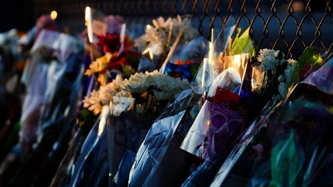 Flowers are seen outside of the canceled Astroworld Festival at NRG Park in Houston, November 7.