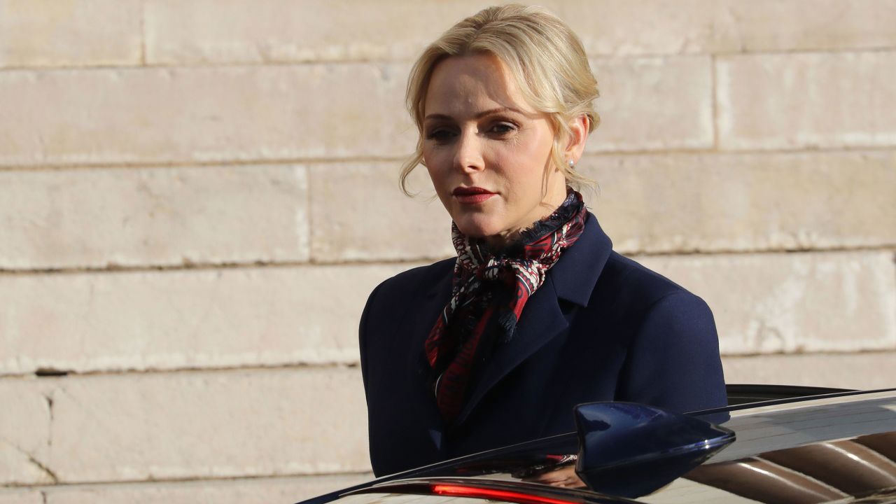 Princess Charlene of Monaco leaves the Monaco Cathedral on the second day of Sainte Devote Celebrations in Monaco on January 27, 2020.