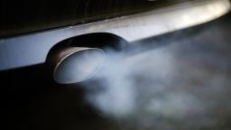The exhaust pipe of a BMW 1 Series at a workshop in February 2018 in Wickede, Germany.